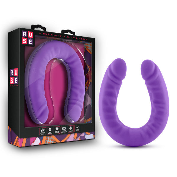 Ruse 18 Silicone Slim Double Dong Purple " - iVenuss