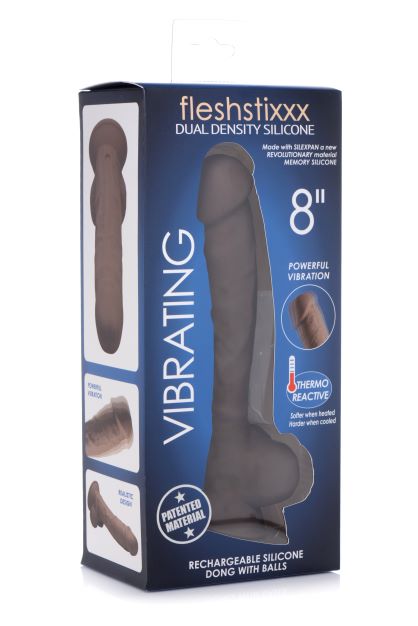 Fleshstixxx 8in Vibrating Dildo W- Balls Dark