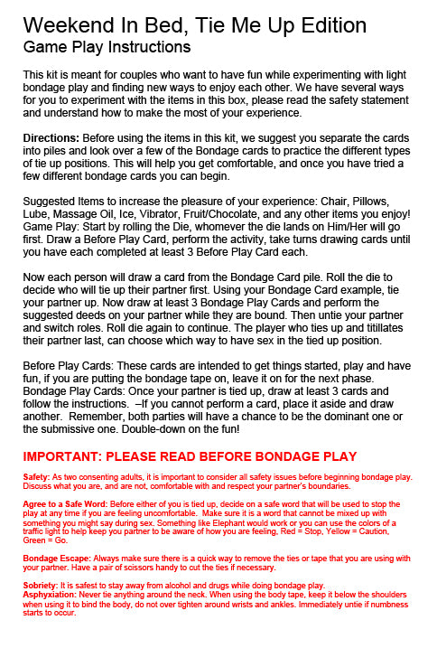 Behind Closed Doors Weekend In Bed All Tied Up Game Kit - iVenuss