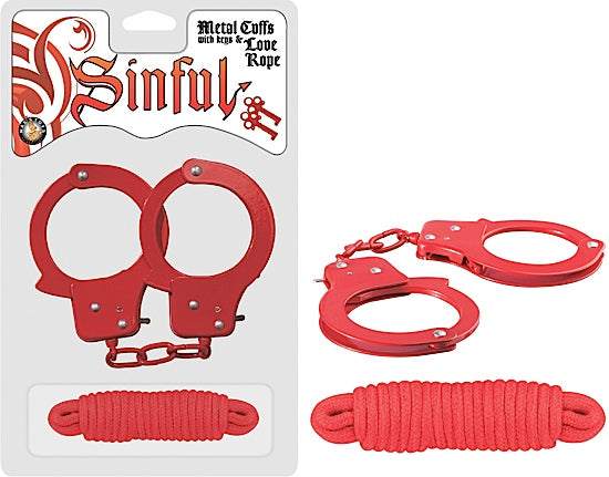 Sinful Metal Cuffs W-love Rope Red - iVenuss