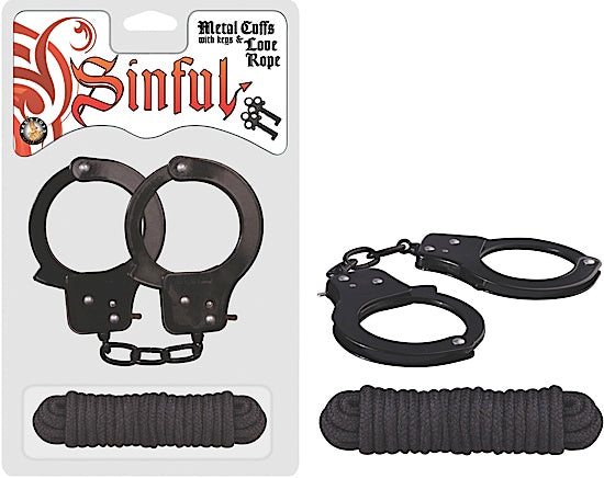 Sinful Metal Cuffs W-love Rope Black - iVenuss