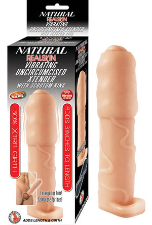 Natural Realskin Vibrating Uncircumcised Xtender W- Scrotum Ring Flesh - iVenuss