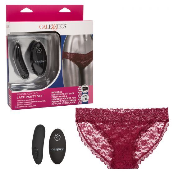 Remote Control Lace Panty Set L-xl Burgundy