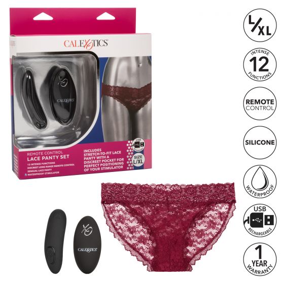 Remote Control Lace Panty Set L-xl Burgundy