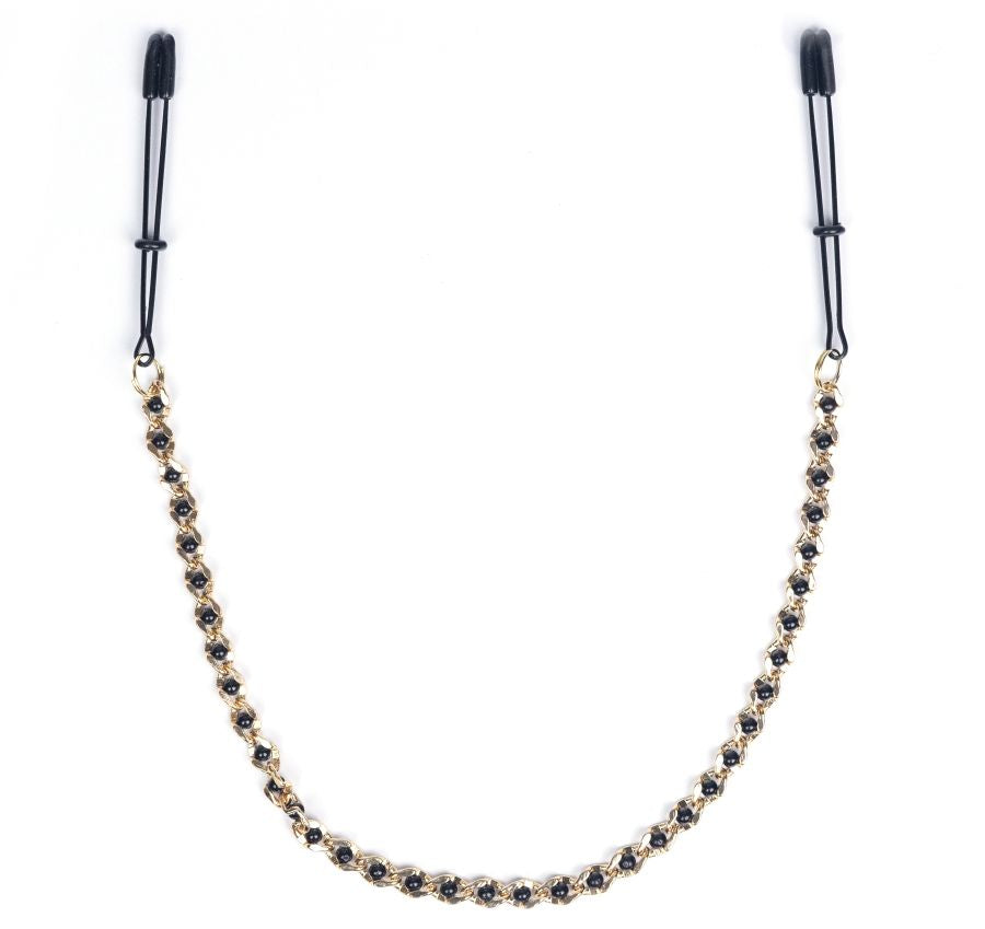 Black Tweezer Nipple Clamps W- Beaded Chain - iVenuss