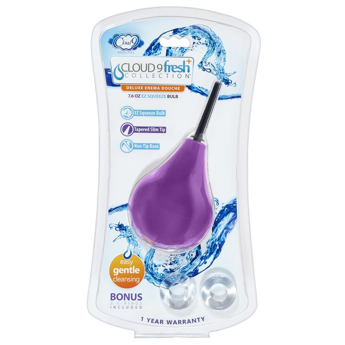 Cloud 9 Fresh + Deluxe Anal Soft Tip Enema Douche 7.6 Oz W- Ez Squeeze Bulb & 2 C-rings - iVenuss