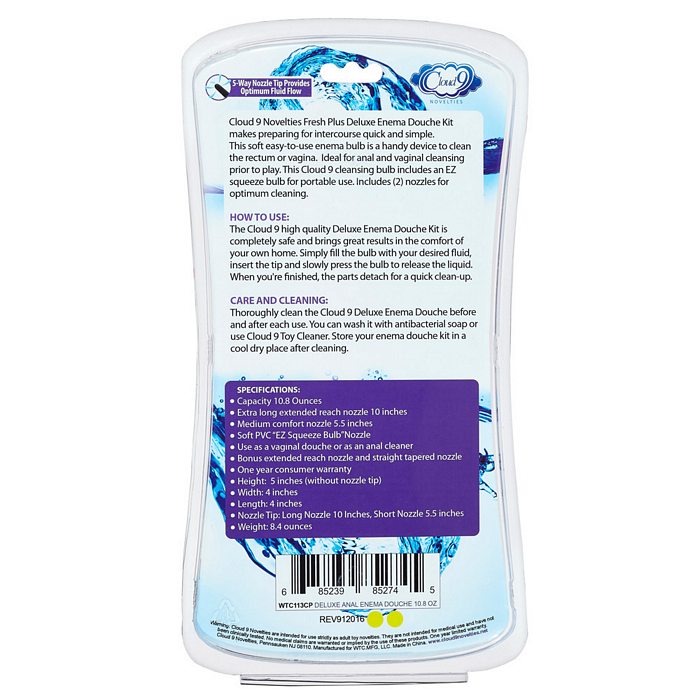 Cloud 9 Fresh + Deluxe Anal Enema Douche Kit 10.8 Oz Ez Squeeze Bulb W- Soft Nozzle - iVenuss