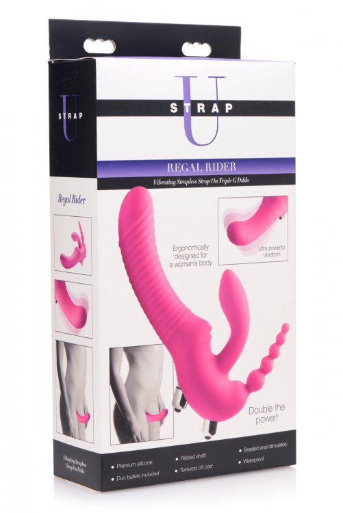 Strap U Regal Rider Vibrating Strapless Strap On Triple G Dildo - iVenuss