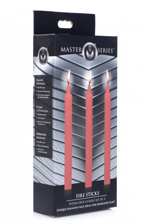 Master Series Fire Sticks Fetish Drip Candle Set Of 3 Red - iVenuss
