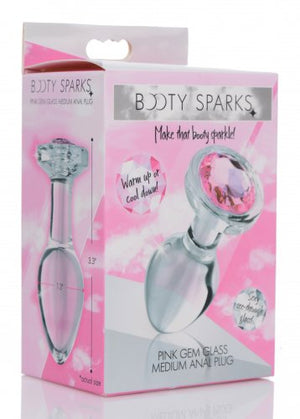 Booty Sparks Pink Gem Glass Anal Plug Medium (out April)