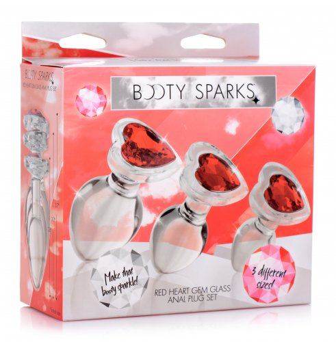 Booty Sparks Red Heart Glass Anal Plug Set (out April)
