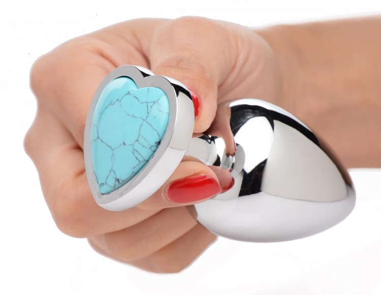 Booty Sparks Gemstones Large Heart Anal Plug Turquoise