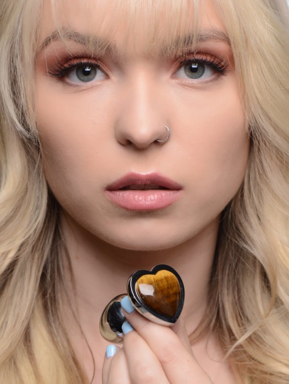 Booty Sparks Gemstones Medium Heart Anal Plug Tiger Eye