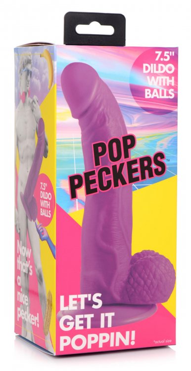 Pop 7.5in Dildo W- Balls Purple