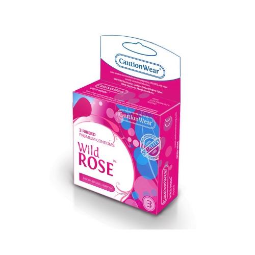 Wild Rose Ribbed Lubricated Condoms 3pk