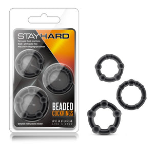Stay Hard Beaded Cockrings 3pc Black - iVenuss