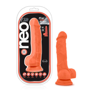 Neo Elite 7.5in Silicone Dual Density Cock W- Balls Neon Orange - iVenuss