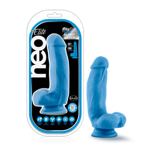 Neo Elite 7in Silicone Dual Density Cock W- Balls Neon Blue - iVenuss