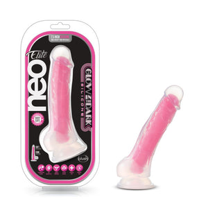 Neo Elite Glow In The Dark 7.5 In Silicone Cock W- Balls Neon Pink