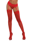 Thigh High Fishnet W- Lace Top Red O-s