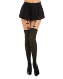 Nude Pantyhose W- Knitted Bow Detail Garters Black O-s