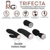 Trifecta Rechargeable Vibrator W- 3 Interchangeable Heads Black - iVenuss