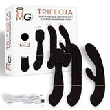 Trifecta Rechargeable Vibrator W- 3 Interchangeable Heads Black