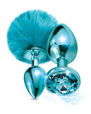 Nixie Metal Butt Plug Set Pom Pom & Jewel Blue Metallic