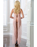 2pc Sheer Laced Night Gown Sweet Pink O-s