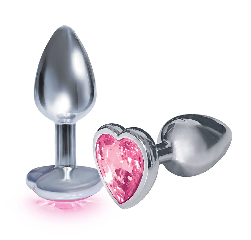 9's Silver Starter Heart Bejeweled Steel Plug Pink - iVenuss