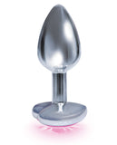 9's Silver Starter Heart Bejeweled Steel Plug Pink - iVenuss