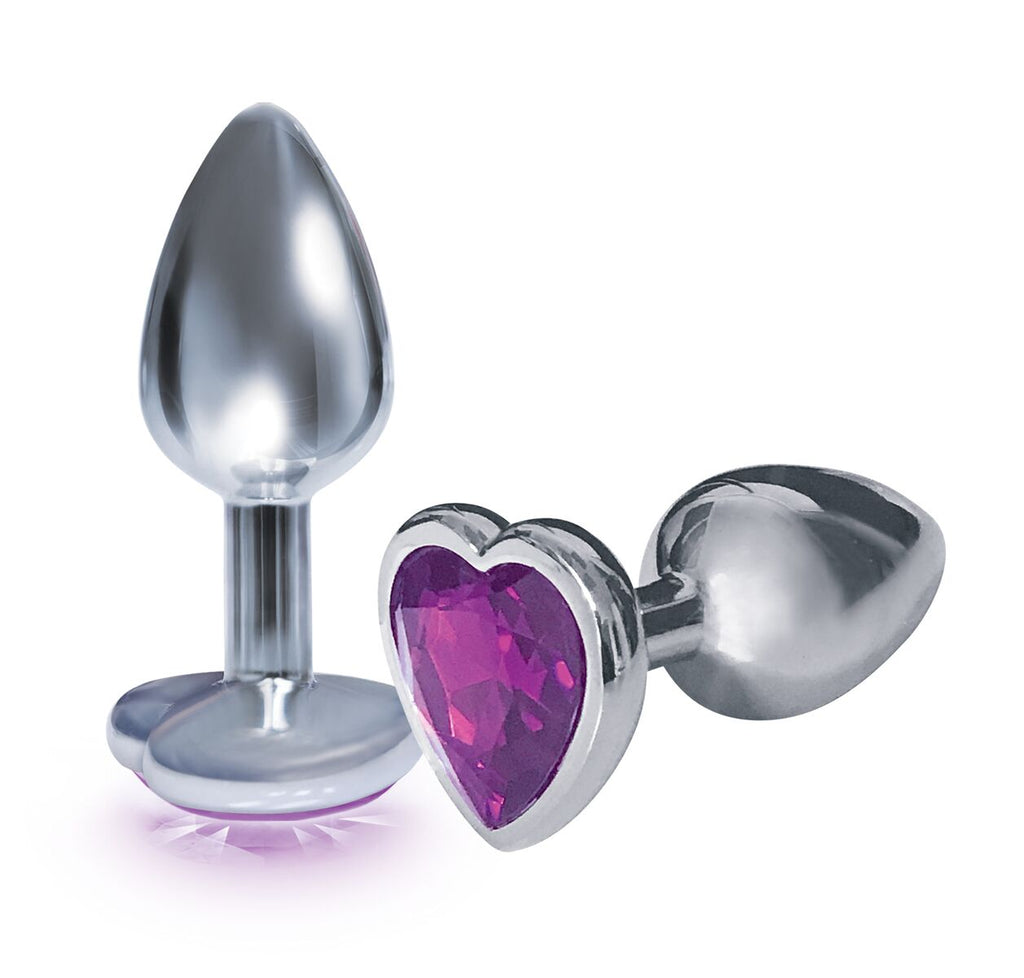 9's Silver Starter Heart Bejeweled Steel Plug Violet - iVenuss