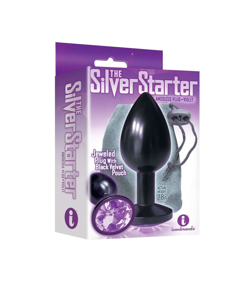 9's Silver Starter Anodized Bejeweled Steel Plug Violet - iVenuss