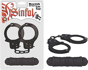 Sinful Metal Cuffs W-love Rope Black - iVenuss