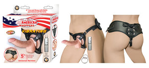 All American Whoppers 5 Vibrating Curved Dong W-balls Flesh & Universal Harness" - iVenuss