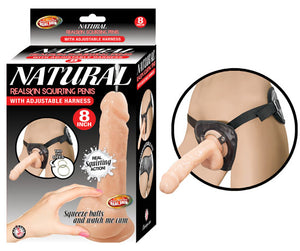 Natural Realskin Squirting Penis W- Adjustable Harness 8in Flesh - iVenuss