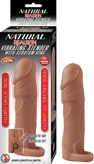 Natural Realskin Vibrating Xtender W- Scrotum Ring Brown - iVenuss