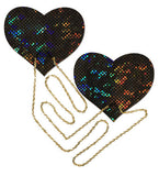 Black Shattered Disco Ball Heart W- Gold Chains Pasties - iVenuss