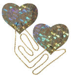 Gold Shattered Disco Ball Heart W- Gold Chains Pasties - iVenuss
