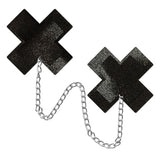 Pastease Chains Liquid Black X Cross W- Chunky Silver Chain Nipple Pasties