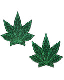 Pastease Indica Pot Leaf Glitter Green Weed Nipple Pasties - iVenuss