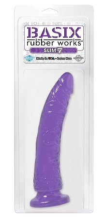 Basix Rubber Works Slim 7in Dong Purple W- Suction Cup - iVenuss