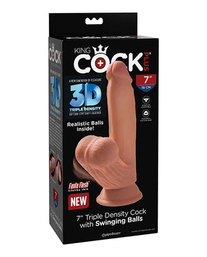 King Cock Plus 7 In Triple Density Cock W- Swinging Balls Tan
