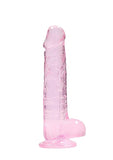 Realrock 8in Realistic Dildo W- Balls Clear Pink