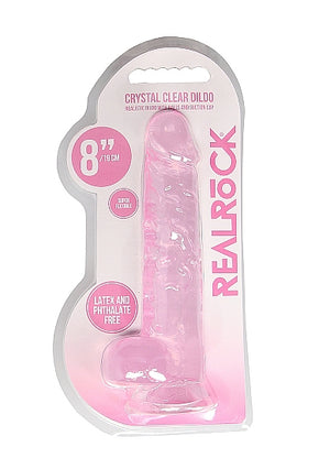 Realrock 8in Realistic Dildo W- Balls Clear Pink