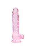 Realrock 8in Realistic Dildo W- Balls Clear Pink