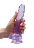 Realrock 8in Realistic Dildo W- Balls Clear Purple