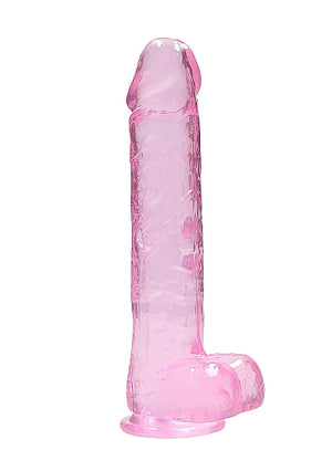 Realrock 9in Realistic Dildo W- Balls Clear Pink