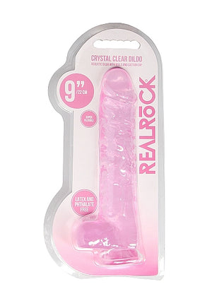 Realrock 9in Realistic Dildo W- Balls Clear Pink