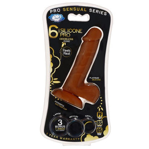 Pro Sensual Premium Silicone Dong W- 3 C Rings Brown 6 " - iVenuss